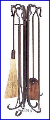 Fireplace Tools Small Tool Set 5pc Wood Burning Copper Crook Handles