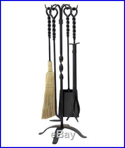 Fireplace Tools Wrought Iron Set Black Poker Tongs Brush Broom Shovel Fire Stand