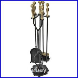 Fireplace Toolset 5 Pieces Wrought Iron Rustic with Ball Handles 31 High, Black