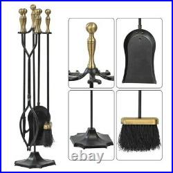 Fireplace Toolset 5 Pieces Wrought Iron Rustic with Ball Handles 31 High, Black