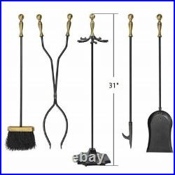 Fireplace Toolset 5 Pieces Wrought Iron Rustic with Ball Handles 31 High, Black
