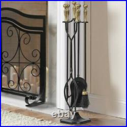 Fireplace Toolset 5 Pieces Wrought Iron Rustic with Ball Handles 31 High, Black