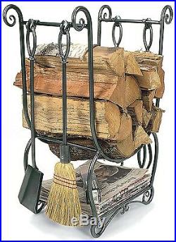 Fireplace Wood Holder with Tools and Hangers Indoor Firewood Rack Storage Log