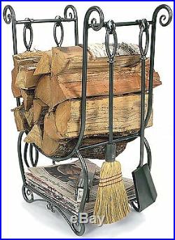 Fireplace Wood Holder with Tools and Hangers Indoor Firewood Rack Storage Log