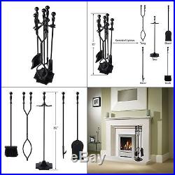 Fireplace accessories 5 pcs Tongs Holder Kit Wrought Iron Tool set Firepit set