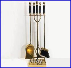 Fireplace tool set. Gleaming brass with black handles. Extra tall 5 piece set