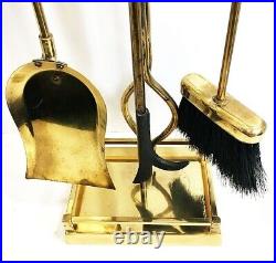 Fireplace tool set. Gleaming brass with black handles. Extra tall 5 piece set