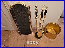 Fireplace tool set Wood And Brass, Bucket And Screen, Great Shape