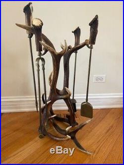 Fireplace tool set accessories elk antler
