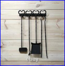 Fireplace tools set 5 pcs HEARTS Poker Tongs Shovel Broom Stand Forged