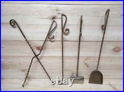 Fireplace tools set 5 pcs Poker Tongs Shovel Broom Stand Handmade Hand forged