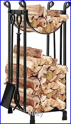 Firewood Log Holder Fireplace Storage Rack Poker Tool Set Iron Indoor Outdoor