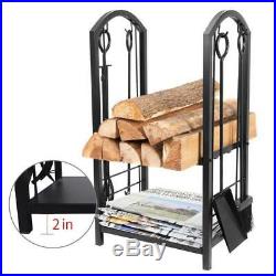 Firewood Log Rack Holder Fireplace 4 Tool Set Storage Stove Heavy Duty Gift NEW