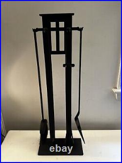 Flat Bar Iron Fireplace Tool Set Arts & Crafts Style Restored Xlnt