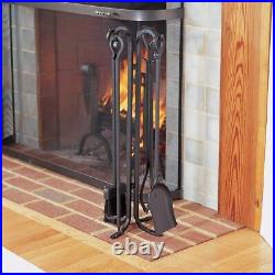 Forged Hearth Fireplace Tool Set Stand Poker Shovel Tong Freestanding Home Black