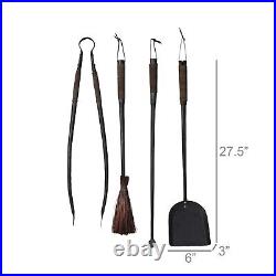 Forged Iron Fireplace Tool Set/4 Rustic Modern Lodge Leather Hook Elle Decor