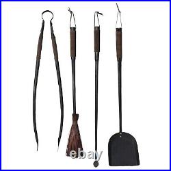Forged Iron Fireplace Tool Set/4 Rustic Modern Lodge Leather Hook Elle Decor