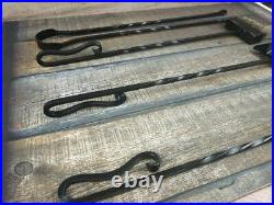 Forged fireplace tools set, 4 Pieces, Fireplace Poker, Tongs, Shovel, Broom