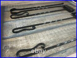 Forged fireplace tools set, 4 Pieces, Fireplace Poker, Tongs, Shovel, Broom