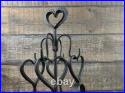 Forged fireplace tools set 4 pieces + stand. Hearts