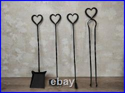 Forged fireplace tools set 4 pieces + stand. Hearts