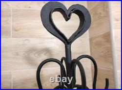 Forged fireplace tools set 4 pieces + stand. Hearts