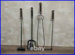 Forged fireplace tools set, Fireplace poker, Tongs, Shovel, Broom, Stand