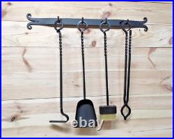 Forged fireplace tools set, fireplace gift, poker, tongs, shovel, broom