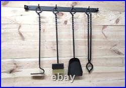 Forged fireplace tools set, fireplace poker, tongs, shovel, broom