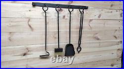 Forged fireplace tools set, fireplace poker, tongs, shovel, broom