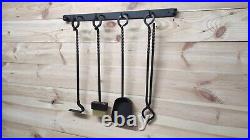 Forged fireplace tools set, fireplace poker, tongs, shovel, broom