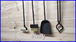 Forged fireplace tools set, fireplace poker, tongs, shovel, broom