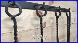 Forged fireplace tools set, fireplace poker, tongs, shovel, broom