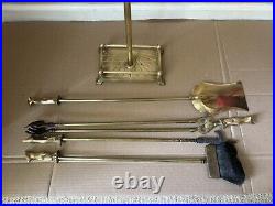 Fox Handle Brass Fireplace Tool Set 5 piece set Vintage Antique Mcm See Details