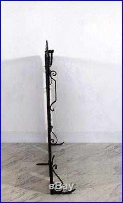 French Art Deco Hand Forged Wrought Iron Andiron Fireplace Tool Set and Screen