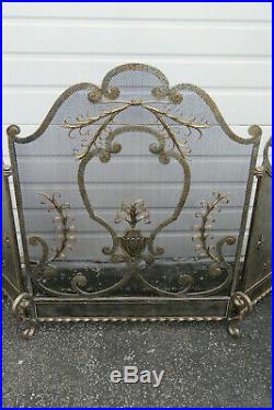 French Fleur de Lis Vintage Set of Fireplace Screen Wood Holder and Tools 9944