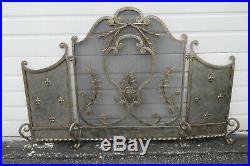 French Fleur de Lis Vintage Set of Fireplace Screen Wood Holder and Tools 9944