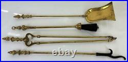 French Louis XV Rococo Gilt Brass Fireplace Mantle Hearth Companion 5pc Tool Set