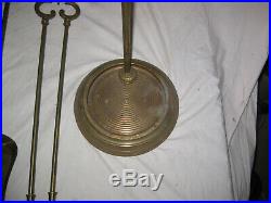 GREAT Antique SIGNED Bradley and Hubbard Brass 5 Piece Fireplace Tool Set LQQK