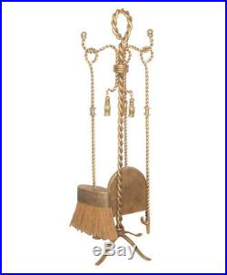 Gold Iron Swag Tassel Fireplace Tool Set Twisted Rope Fire Antique Style
