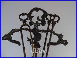 Gorgeous Brass Baroque Style Hunting Fire Place Tool Set