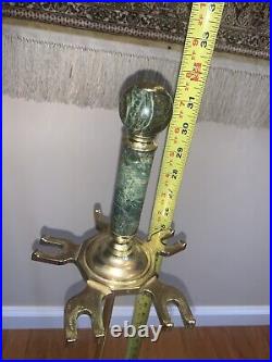 Gorgeous Solid Brass / Green Marble Fireplace Tool Set of 4 pieces