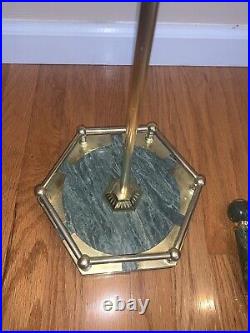 Gorgeous Solid Brass / Green Marble Fireplace Tool Set of 4 pieces