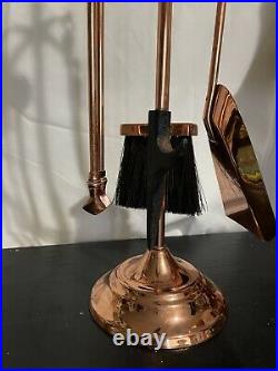 Gorgeous Very Rare Unused Vintage Solid Copper Fireplace Tool Set 4 Pices 24