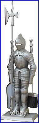 HAUMETAL Knight Templar Cast Iron Fireplace Tool Set, Medieval Knight Fireplace T