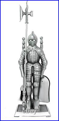 HAUMETAL Knight Templar Cast Iron Fireplace Tool Set, Medieval Knight Fireplace T