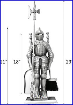 HAUMETAL Knight Templar Cast Iron Fireplace Tool Set, Medieval Knight Fireplace T