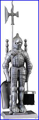 HAUMETAL Knight Templar Cast Iron Fireplace Tool Set, Medieval Knight Fireplace T