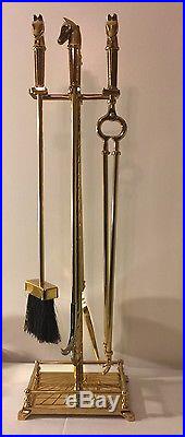 Horse Fireplace Tool Set, Brass, Wood, Pellet Stove, Horsehead Fireplace Tools