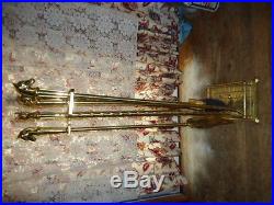 HORSE FIREPLACE TOOL SET, BRASS, WOOD, PELLET STOVE, HORSEHEAD FIREPLACE TOOLS